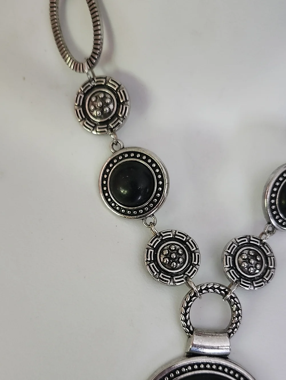 Silver-Tone Black Circular Pendant Necklace